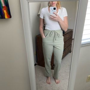 Green textures high waisted drawstring pants